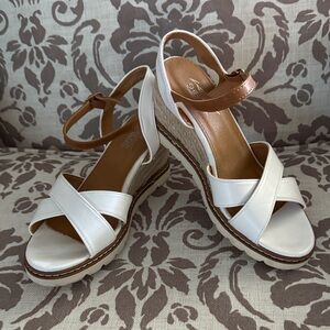 Shiebever White and Brown jute Wedge Sandals with Ankle Strap